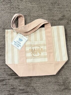 Traders Joes mini tote in tan stripes